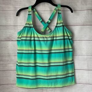 Beach House Woman Ombre Striped Tankini Swimsuit Top Adjustable Straps Size 18W